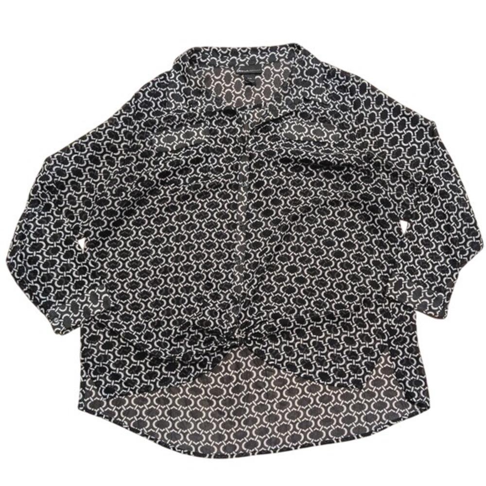 Lane Bryant Plus 22 24 3X Black White Pattern Tie Blouse Semi sheer Shirt Top